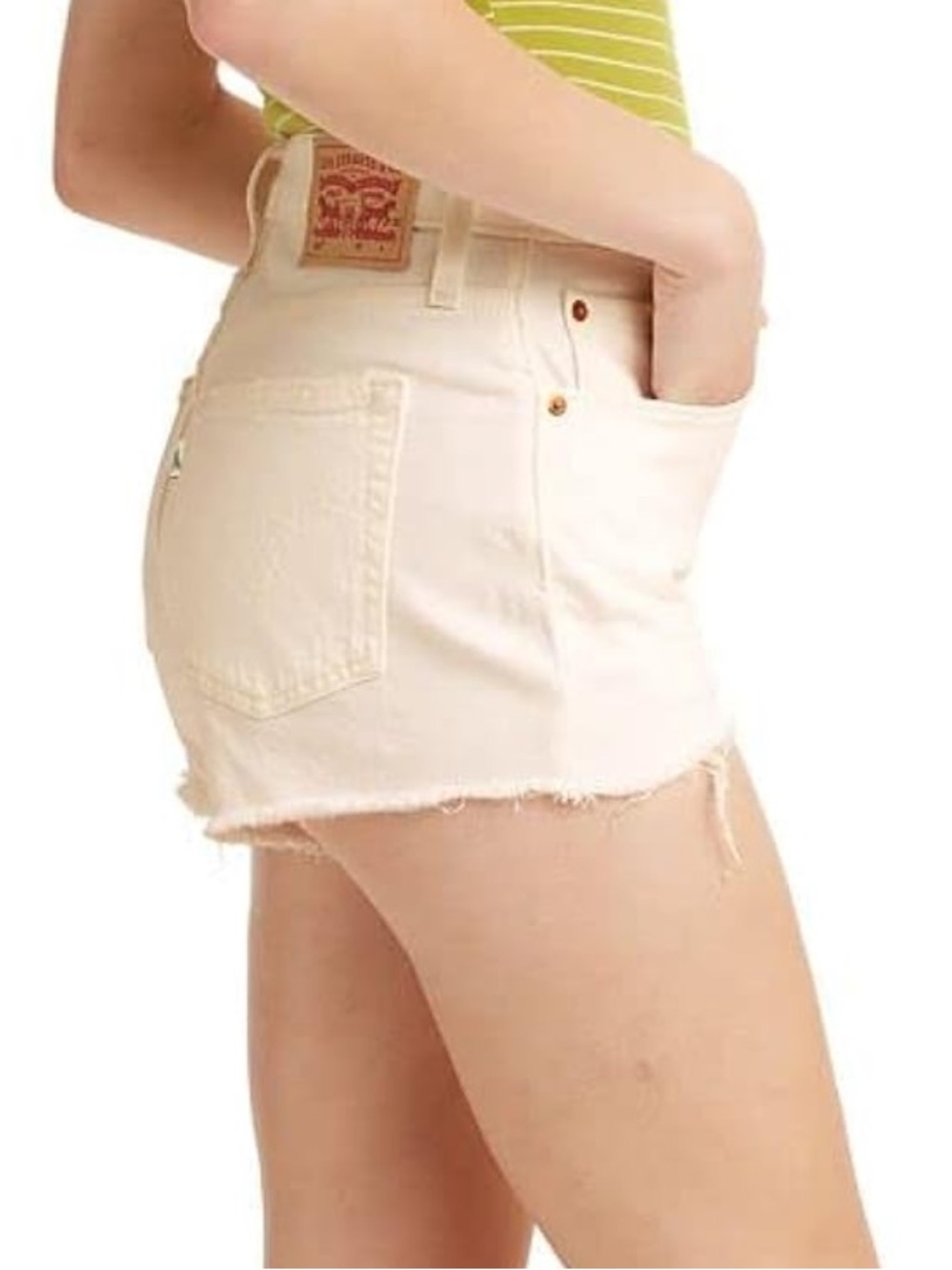 Levi 501 White High Waisted Distressed Cut Off Denim Shorts - Women - Picture 8 of 9
